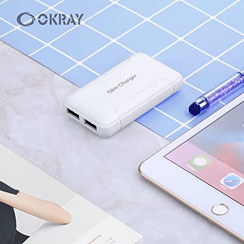 Flat USB Wall Charger, OKRAY Extra-Slim&Foldable 2 USB-A Port Charger Block - color: White White White