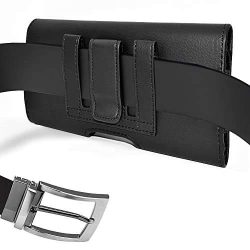 Mobi7e Premium Leather Phone Pouch Holster Large Size Compatible with Moto G Stylus, Moto G 5G, G Power, G Play, G Pure – Belt Clip Case with Loops for Smartphones with Thick Cases