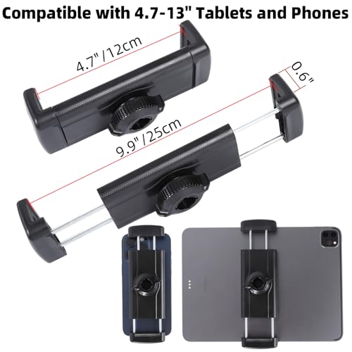Tablet Holder for Microphone Stand/Treadmill/Spin Bike/Stroller/Golf Cart/Handlebar/Stationary Bike, Phone iPad Holder Mount for iPad Pro 12.9, Galaxy Tabs, iPhone(4.7-13”)