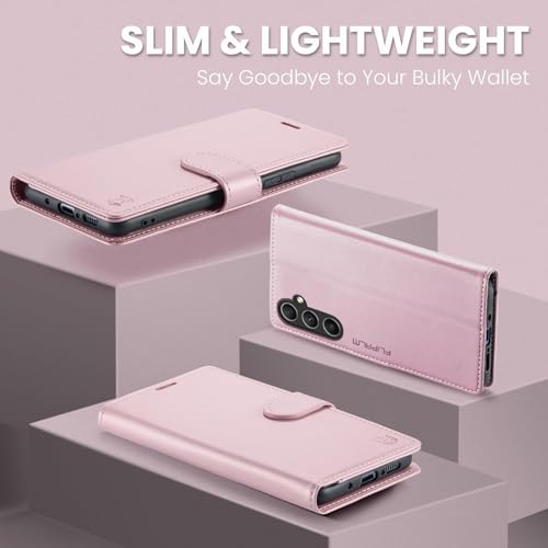 FLIPALM Wallet Case for Samsung Galaxy A15 5G, Rose Gold | Card Holder, RFID Blocking, PU Leather Folio Flip, Kickstand, Protective Shockproof Cover - color: Rose Gold