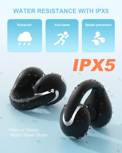 Jzones Open Ear Clip Wireless Earbuds Bluetooth 5.4, Lightweight Comfort Sports Bone Conduction Headphones Built-in Mic for Clear Audio, Stable Fit Earphones 24H Play-Soft Black