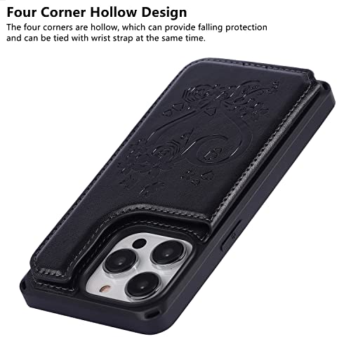 iCoverCase Compatible with iPhone 14 Pro Wallet Phone Case with Card Holder for Women, RFID Blocking Embossed PU Leather Wrist Strap Case 6.1 Inch (Heart Black) - color: H-Black
