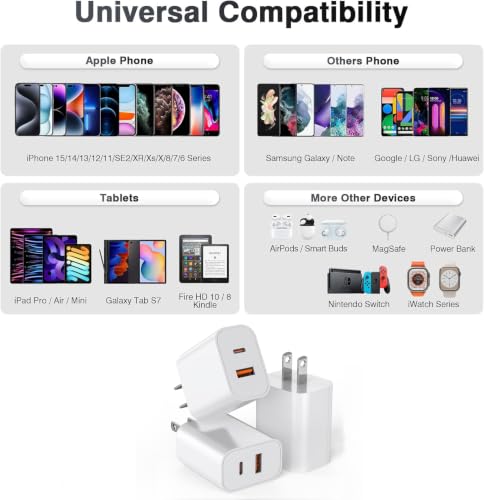 USB C Charger Block, 3Pack 20W Dual Port USB C Wall Charger Plug - color: White