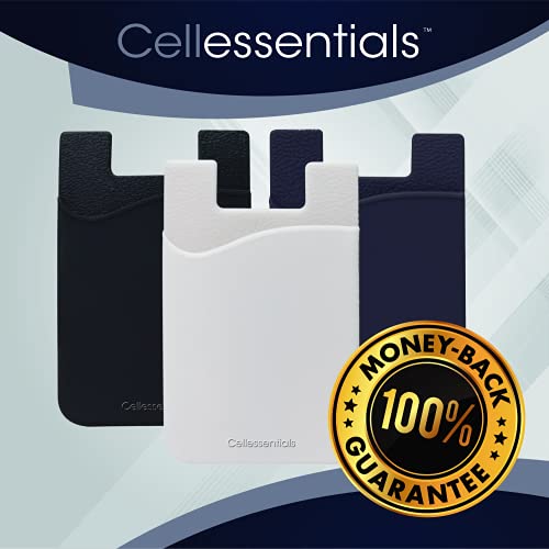 USA Merchant Redesigned Card Holder - Silicone Stick on Cell Phone Wallet with Pocket for Credit Card ID Business Card - iPhone Android & Smartphones Black, White, Navy - color: Black, White, Navy