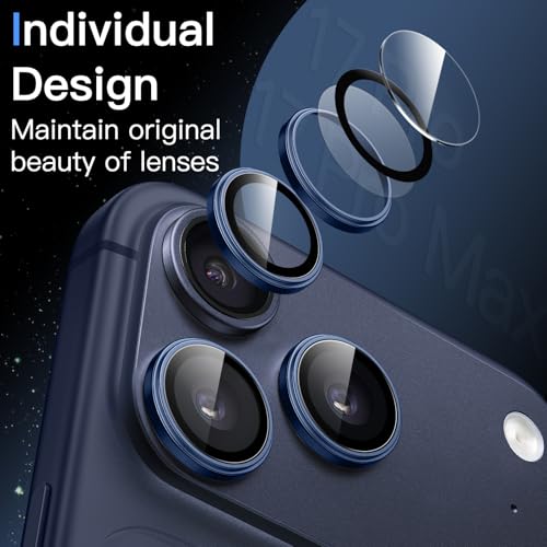 JETech Camera Lens Protector for iPhone 17 Pro/17 Pro Max, Deep Blue, 1 Set - color: Deep Blue