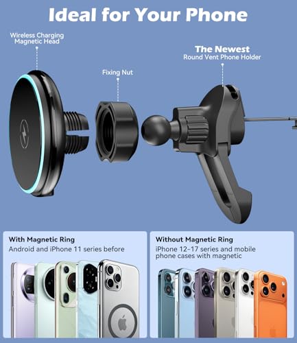 CloudValley 15W Charger Air Vent Car Mount for Mercedes Benz A/B/C/E/V/G/Class & Audi A1/A2/A3, Magnetic Wireless Charging Phone Holder for iPhone 18/17 Pro Max 16 15 14 13 12, Compatible with Magsafe
