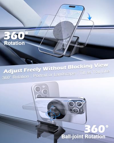 CloudValley Magnetic Phone Mount for Tesla Model 3 Highland Model Y Juniper, Strong Grip, 360° Adjustable, Dashboard Car Holder 2025, Compatible with iPhone MagSafe 17/16/15/14/13/12 - size: Non-Charging - Tesla Mount
