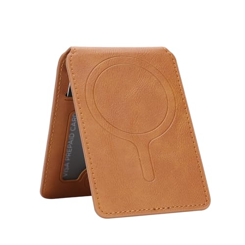 Ultrathin Magnetic PU Leather Card Holder with Swivel Stand,Brown - color: Brown