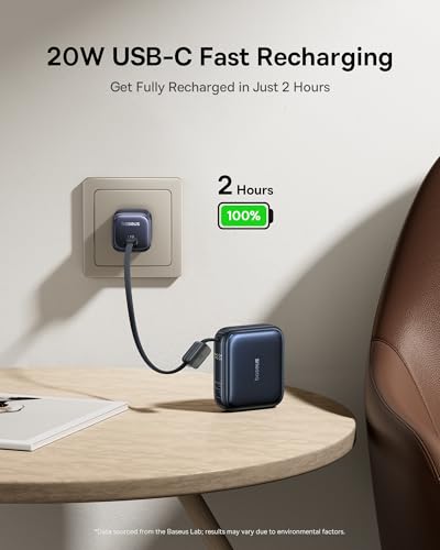 Baseus PicoGo AC22 Mini Power Bank, 10000mAh 45W PD Portable Charger Built-in USB-C Cable, Ultra Small Battery Pack, Fast Charging Battery Bank for iPhone Duo/18/17/16/15 Samsung S26/S25 Pixel iPad - color: Black