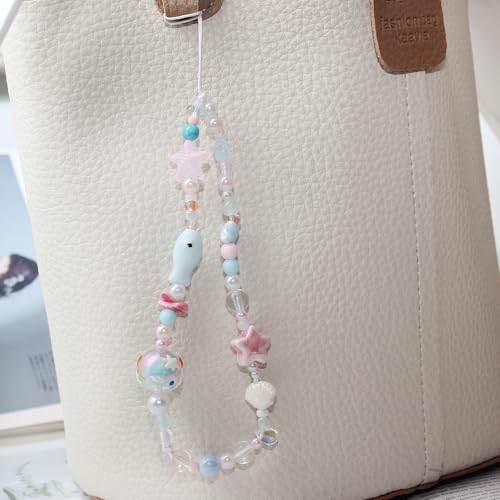 Cute Phone Camera Charm Wrist Strap, Beaded Phone Lanyard Wristlet Strap - color: Pink
