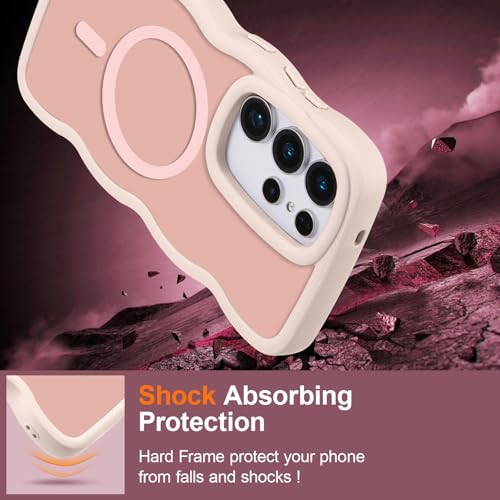 UEEBAI Magnetic for Samsung Galaxy S24 Ultra 5G Case, Cute Cover Compatible with MagSafe, Transparent Clear Wave Design Wavy Frame Matte Phone Case- Pink - color: Pink, size: Samsung Galaxy S24 Ultra 5G