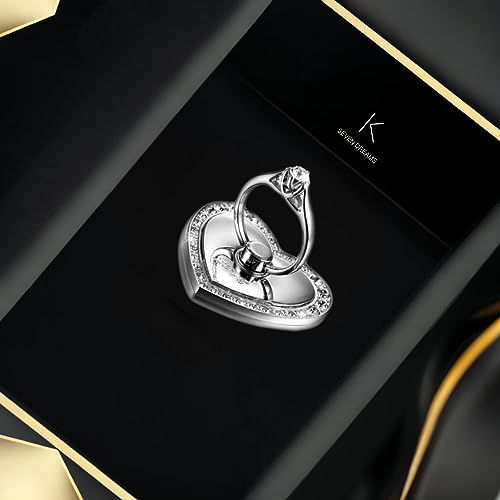 Cell Phone Ring Holder Grip Turns 360° Degrees & 180° Degrees Adjustable to Fit Your Needs Helps Stabilize Phone for Selfies and Wall Hook 4 Colors Available Heart Design 62902 (D - Silver)