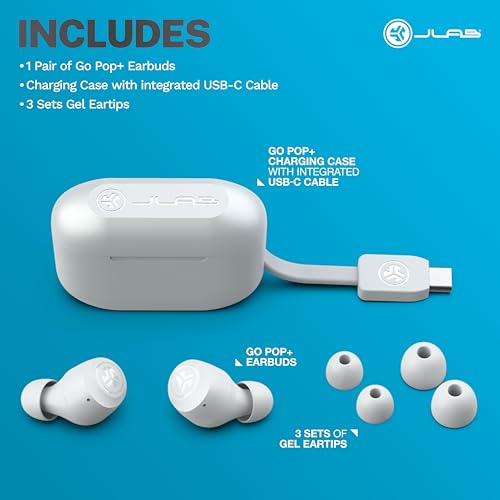 JLab Go Air Pop+ True Wireless Earbuds, in Ear Headphones, Bluetooth Earphones, 35H Playtime Ear Buds, Bluetooth Earbuds with Microphone, USB-C Charging Case, Dual Connect, EQ3 Sound, Cloud White - color: White, style: Matte