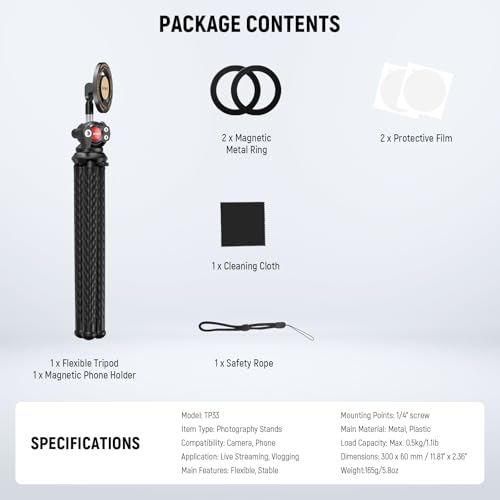 NEEWER Magnetic Flex Phone Tripod Compatible with MagSafe iPhone Android - style: TP33