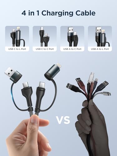 4 in 1 Charging Cable 6.6FT, 60W USB C to Lightning Cable, USB A/C to C/Lightning Multi Charging Cable Fast Charging for iPhone 17Air 16 15 14 13 12 Pro Max/MacBook Pro/iPad/Samsung S25 S24/ Switch 2 - color: Grey