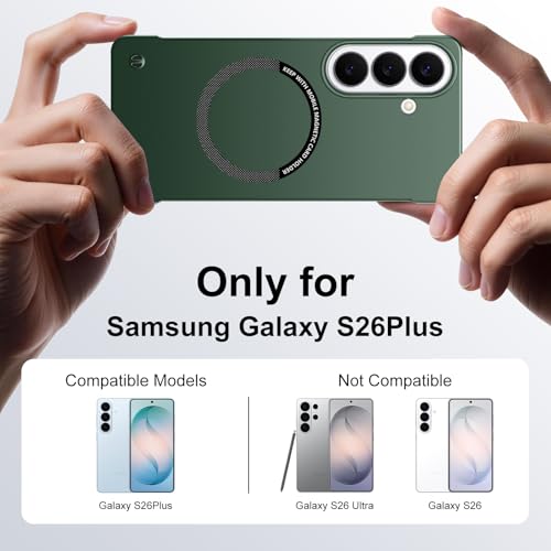 Frameless Slim Case for Samsung Galaxy S26 Plus, Silky Touch, Hard PC Matte Back, Exposed Sides Compatible with Mag-Safe, Anti-Scratch Shockproof Protective Cover for Samsung S26 Plus 5G (Green) - color: Green