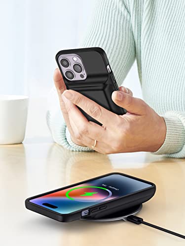 NEWDERY 10000mAh Battery Case for iPhone 14 ProMax/14Plus Qi Wireless Case | Wired Headset,Sync-Data Supported, Rechargeable Charger Cover for iPhone 14/13/12 Pro Max/14 Plus Black