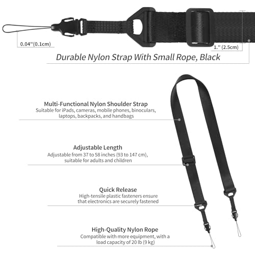 FIEIL 5 Pack Replacement Nylon Neck Lanyard, Universal Shoulder Strap Replacement Nylon Neck Lanyard, Comfortable Adjustable Shoulder Strap for iPad, Camera, Crossbody Bag, Binocular, Tablet - size: 5 Pack Black Thin Rope