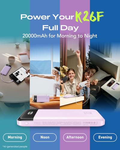 Orfeika 20000mAh Power Bank, Portable Charger with 4 Built-in Cables - color: Lavender