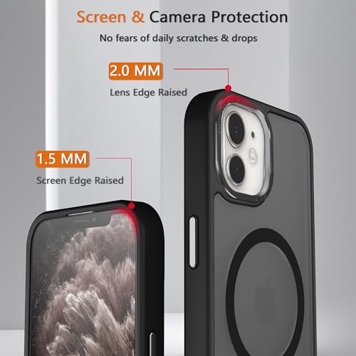 Magnetic iPhone 12/12Pro case,Compatible with Magsafe, Military-Grade Protection,Slim Translucent Matte Shockproof with Anti-Scratch Anti-Fingerprint Phone Cover (Black, iPhone 12/12Pro) - color: Black, size: iPhone 12/12Pro