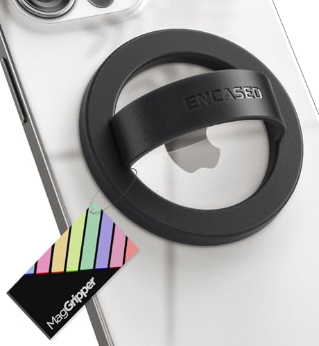 Encased Magnetic Phone Grip Holder (Compatible with MagSafe) Thin Silicone Finger Loop Ring for iPhone (Black) - color: Black