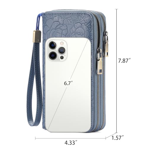 GAEKEAO RFID Leather Wristlet Wallet for Women with Grip Strap | Large capacity clutch wallet, credit card holder, wrist strap, zipper purse, travel and shopping - color: A12 Embossed Ocean Blue-1