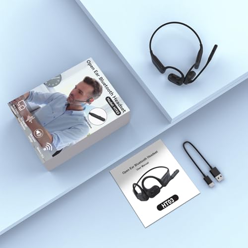 MONODEAL Open Ear Headphones with Mic, Lightweight Bluetooth 5.4 Headset with Microphone Noise Cancelling Mute Button, Wireless Headset Earphones for Work, Driving, Home Office, Workouts - color: Black