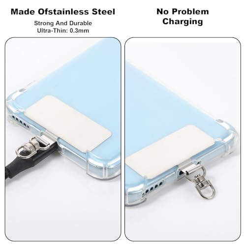 Amabro 40Pcs Silver Stainless Steel 360° Rotatable Phone Lanyard Tether Tab