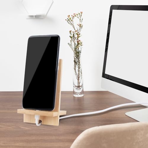 Mobile Stand Japanese Style Cellphone Holder Desktop Organizer Charging Station Compatible with All Smartphones Tablets Natural Bamboo Wood Portable Adjustable Angle (PATTERN-2HOLES) - style: PATTERN-2HOLES