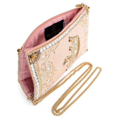 Mary Frances Crowned Jewel Beaded Crossbody Cell Phone Bag Clutch Novelty Purse with Removable Chain Strap, Pink