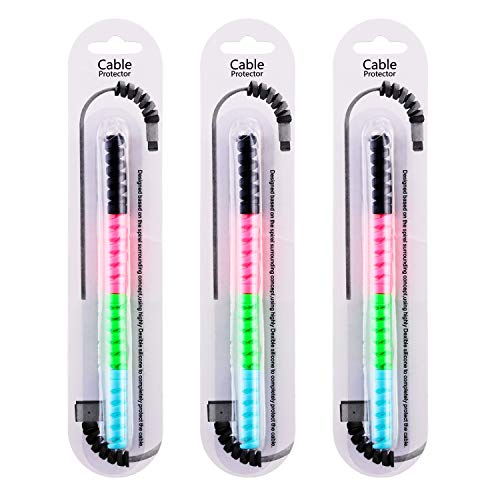 Jetec 12 Pieces Highly Flexible Silicone Micro USB Protector, Mouse Cable Protector, Suit for All Cell Phones, Computers and Chargers (Black, Pink, Blue, Green) - color: Black, Pink, Blue, Green