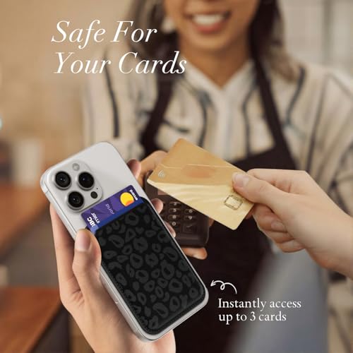 Svanove Leopard Magnetic Phone Wallet Compatible with Magsafe Wallet for Women, Cheetah Print ID Credit Card Holder Wallets for iPhone 17/16/15/14/13/12 Series, Cute Slim Leather Wallets, Black - color: Black