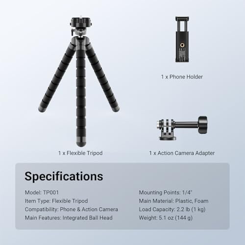 NEEWER Basics Flexible Phone Tripod, Mini Small Octopus Desk Stand, TP001 - style: TP001