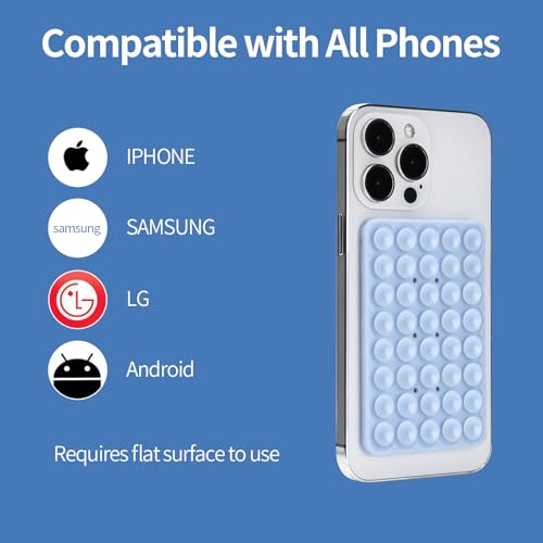 Silicone Suction Phone Case Adhesive Mount, Hands-Free Strong Grip Holder for Selfies, Silicon Adhesive Stand Sticky for Cell Phone - Light Blue - color: Light Blue