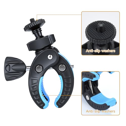 UTEBIT Camera Clamp Mount, Large Clamp Opening Aluminum Alloy Clip Mount - color: Black + Blue