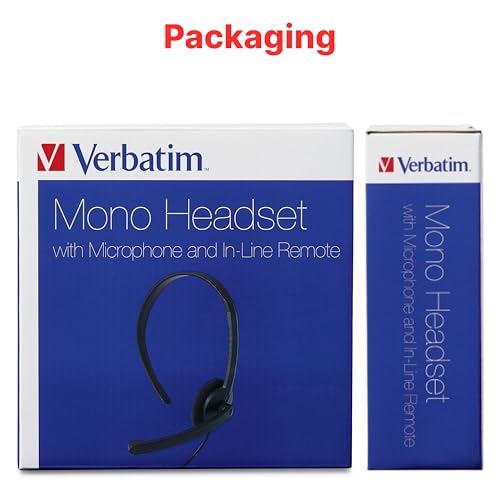 Verbatim Mono Headset, 3.5mm, 40mm Driver, Microphone, in-Line Controls - size: 6.33, style: Mono