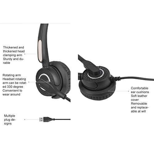 Corded Phone Headset with Noise Clation, Single Ear Headphone for Customer Service, Multimedia Hing, Use, Plug and Play with 330 Degree Rotatable Ear Plate
