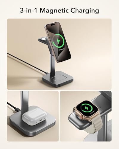 ESR 3 in 1 Wireless Charging Station, for Magsafe Charger Stand - color: Grey