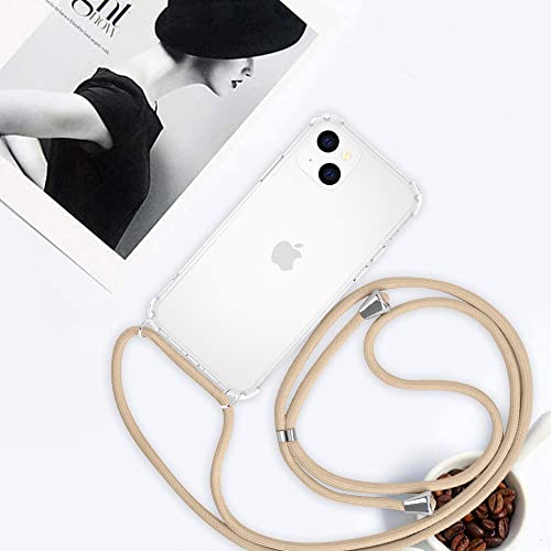 for iPhone 13 Mini Crossbody Case Clear Wearable Adjustable Shoulder Neck Lanyard Strap Cover Women Girls Soft Slim Protective Hanging Phone Mobile Case for iPhone 13 Mini - Beige - size: for iPhone 13 mini