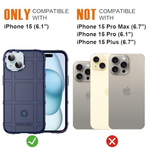 Rugged Shield 8ft Drop Proof TPU Thick Armor Tactical Protective Case Compatible with iPhone 15 (6.1 inches) - Navy Blue - color: Navy Blue, size: iPhone 15