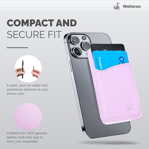 Wallaroo Premium Leather Cell Phone Wallet Stick On - Android and iPhone Wallet and Card Holder for Women and Men - Durable with Non-Slip Lining Secures Up to 3 Cards - color: Lavender Pink
