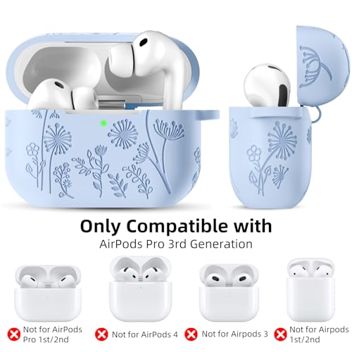 Lerobo for AirPods Pro 3 Case, Flower Engraved Soft Silicone Cover, Lilac - color: A-Lilac, size: AirPods Pro 3