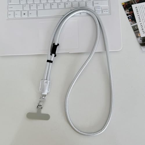 Phone Leather Lanyard with Tabs,Adjustable Anti Theft Phone Crossbody Strap for iPhone and Smartphone,Purse - color: Silver