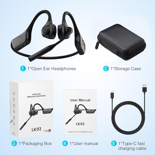 Open-Ear Headphones Bluetooth 5.1 with ENC Noise Canceling Mic - color: Black
