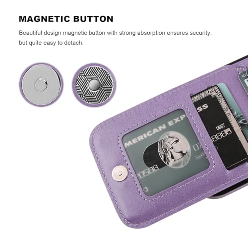 KIHUWEY for iPhone 17 Wallet Case Card Holder Kickstand, Purple | Credit Card Slots, PU Leather, Magnetic Clasp, Flip Heavy Duty Protection Cover for Men and Women - color: Purple