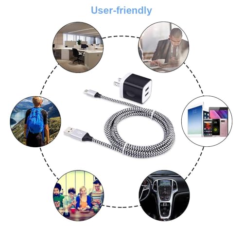 USB Wall Charger Block 2.1A Dual Port Samsung Charger Plug with 2Pack 6ft - color: White