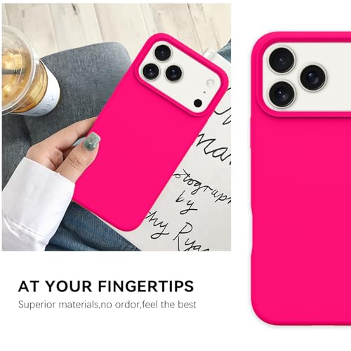 GUAGUA Compatible with iPhone 17 Pro Max Case 6.9 Inch Liquid Silicone Soft Gel Rubber Slim Thin Microfiber Lining Cushion Texture Cover Shockproof Protective Phone Case for iPhone 17 Pro Max,Hot Pink - color: Hot Pink, size: iPhone 17 Pro Max