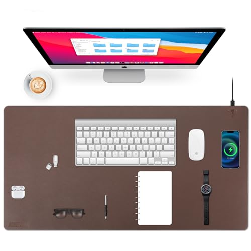 Wireless Charging Desk Mat, Mouse Pad, Brown-R, 32 * 16inch - color: Brown-r, size: 32" x 16"