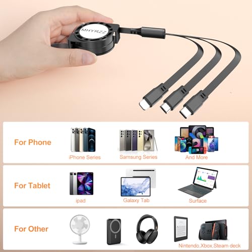 Retractable 3 in 1 Charging Cable,Multi USB Fast Charging Cord 3Pack 3.3ft