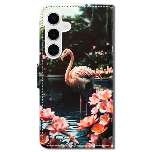 Case for Galaxy S26,Green Hummingbird Flowers Leather Flip Phone Case Wallet Cover with Card Slot Holder Kickstand for Samsung Galaxy S26 - color: Flamingo Red Flowers